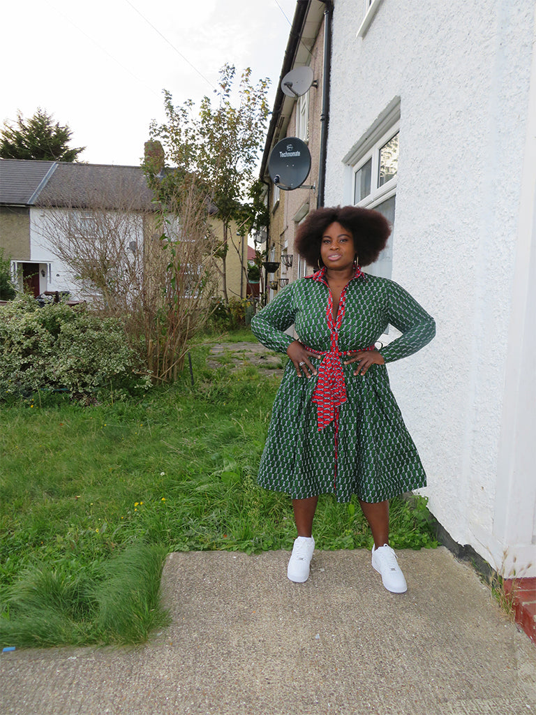 Mix Ankara Shirt Dress Tie Belt Button
