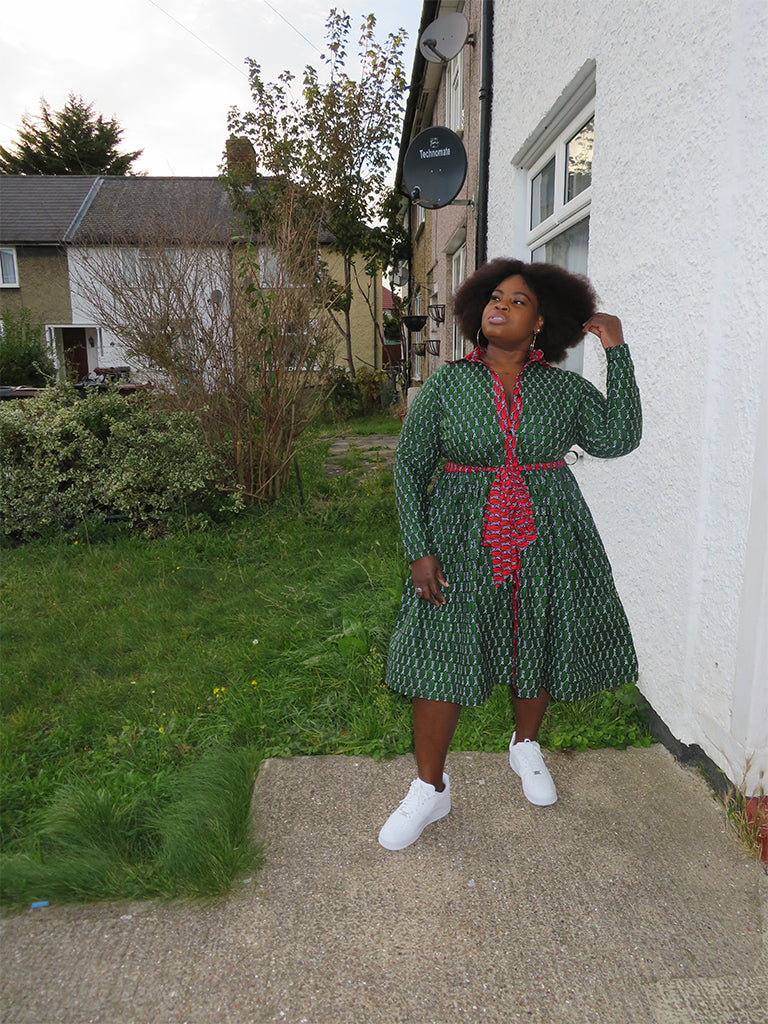 Mix Ankara Shirt Dress Tie Belt Button